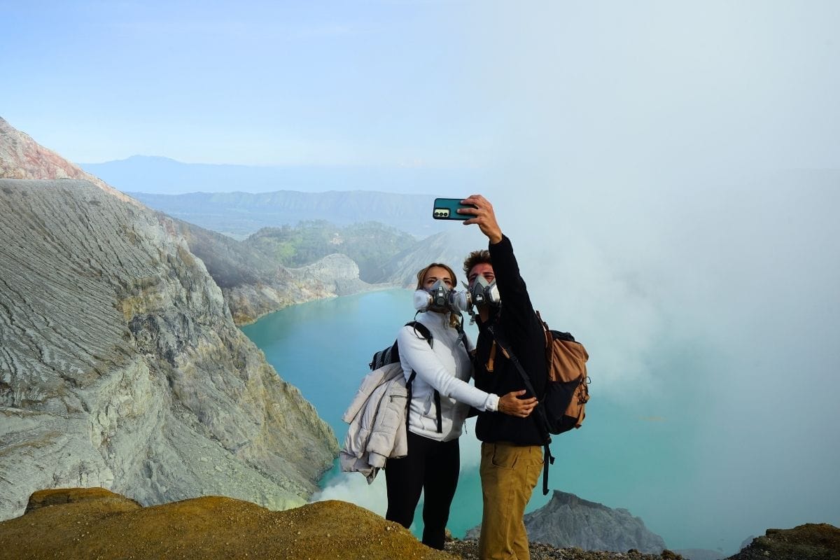 Gas mask used by hikers to protect from sulfur gas at Ijen Crater