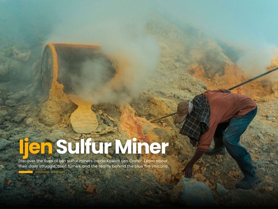 Sulfur miners working in toxic gas inside Kawah Ijen crater