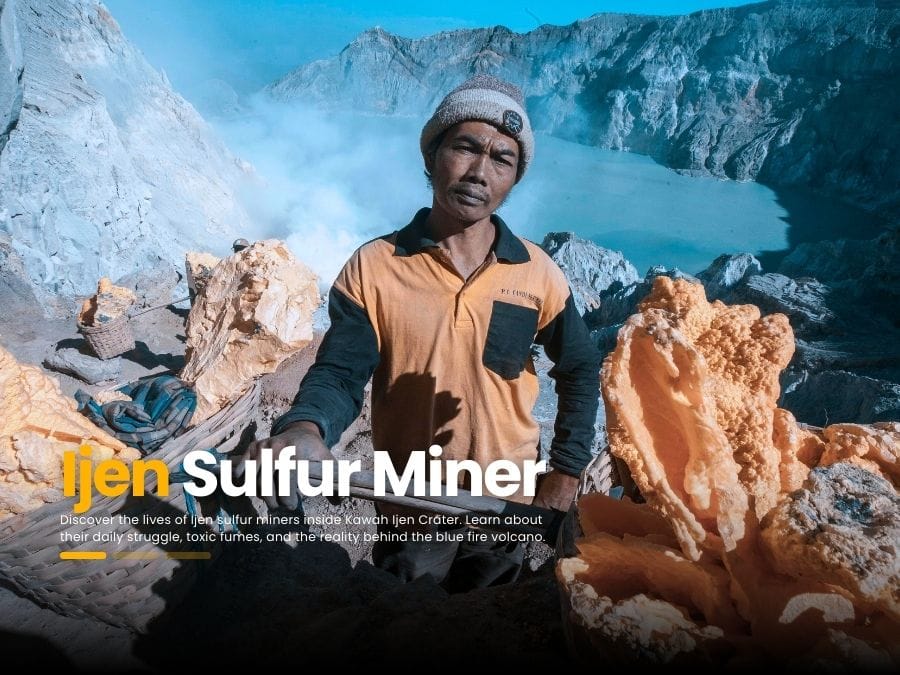 Ijen sulfur weighing station at crater exit