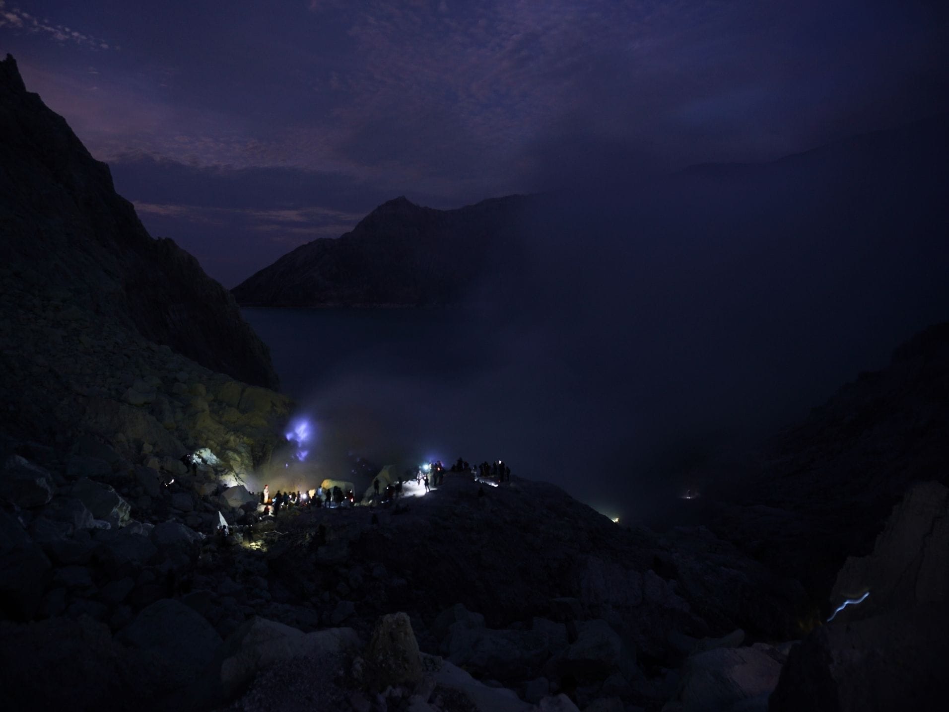 Ijen Crater night hike trail toward the volcano summit