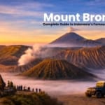 Mount Bromo sunrise view with Mount Batok and Mount Semeru in the Tengger caldera, East Java Indonesia