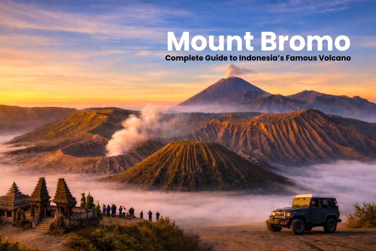 Mount Bromo sunrise view with Mount Batok and Mount Semeru in the Tengger caldera, East Java Indonesia