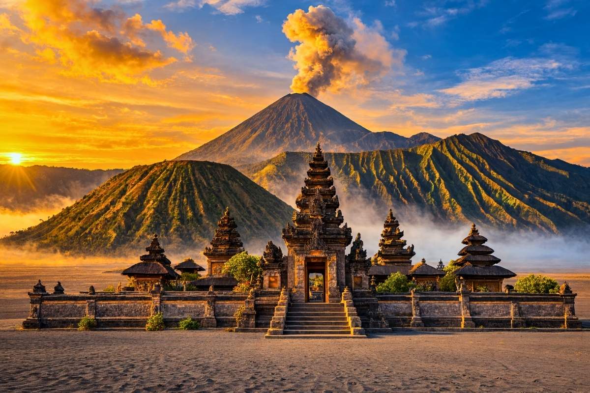 Pura Luhur Poten temple located in the Sea of Sand near Mount Bromo crater