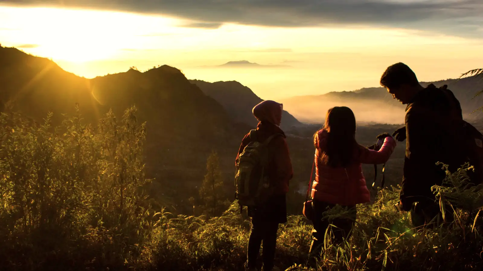 Sunrise over Mount Bromo and Ijen Crater landscape