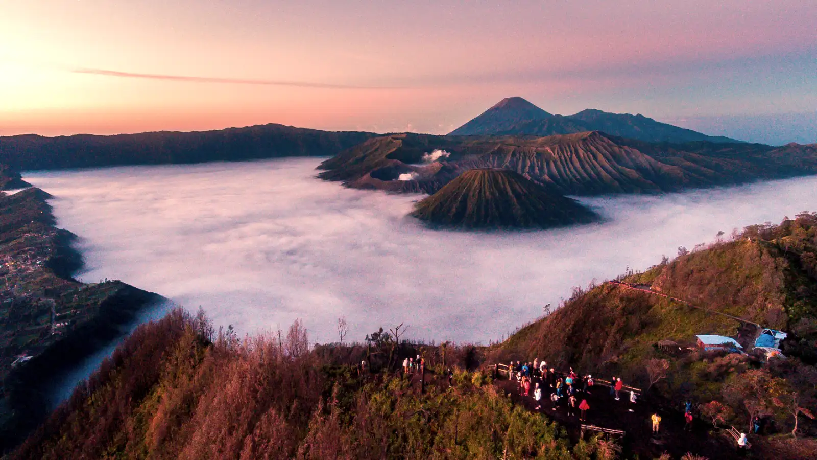 Mount Bromo Volcanic Landscape Stunning sunrise view of Mount Bromo caldera in East Java Indonesia