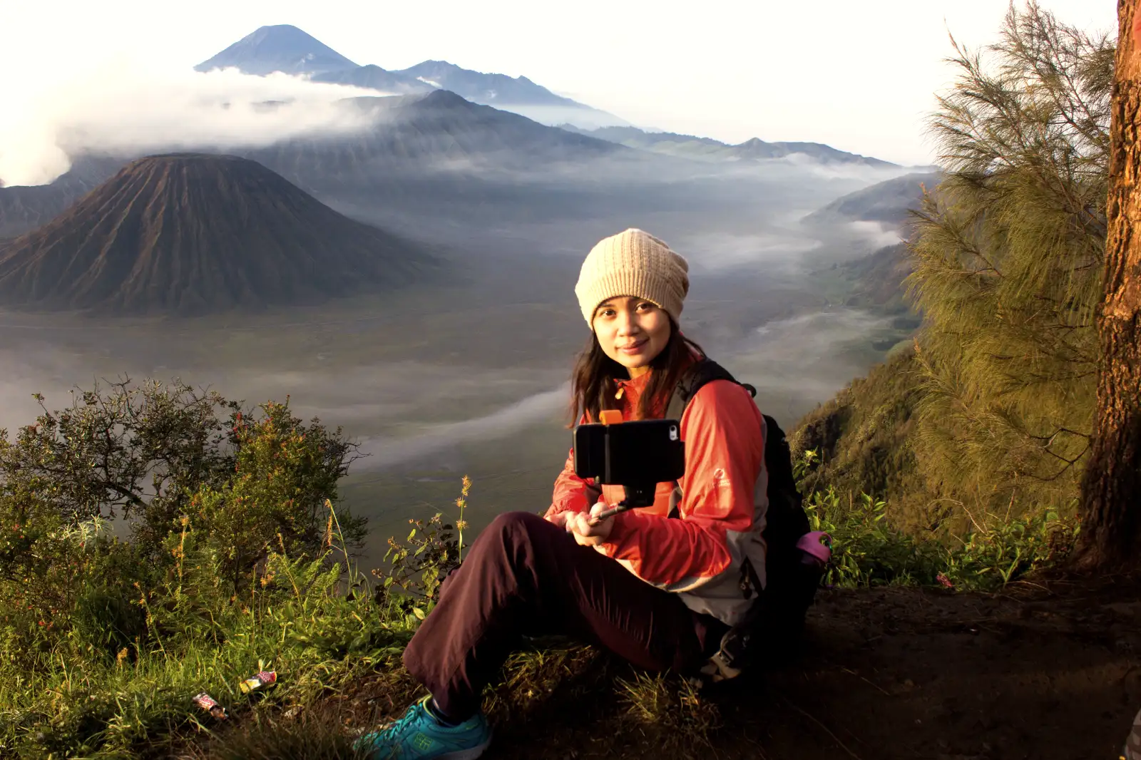Sunrise view of Mount Bromo and Ijen Crater panorama