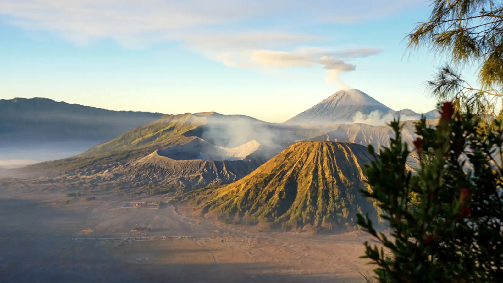 Aerial view of Mount Bromo and Ijen Crater landscape in East Java