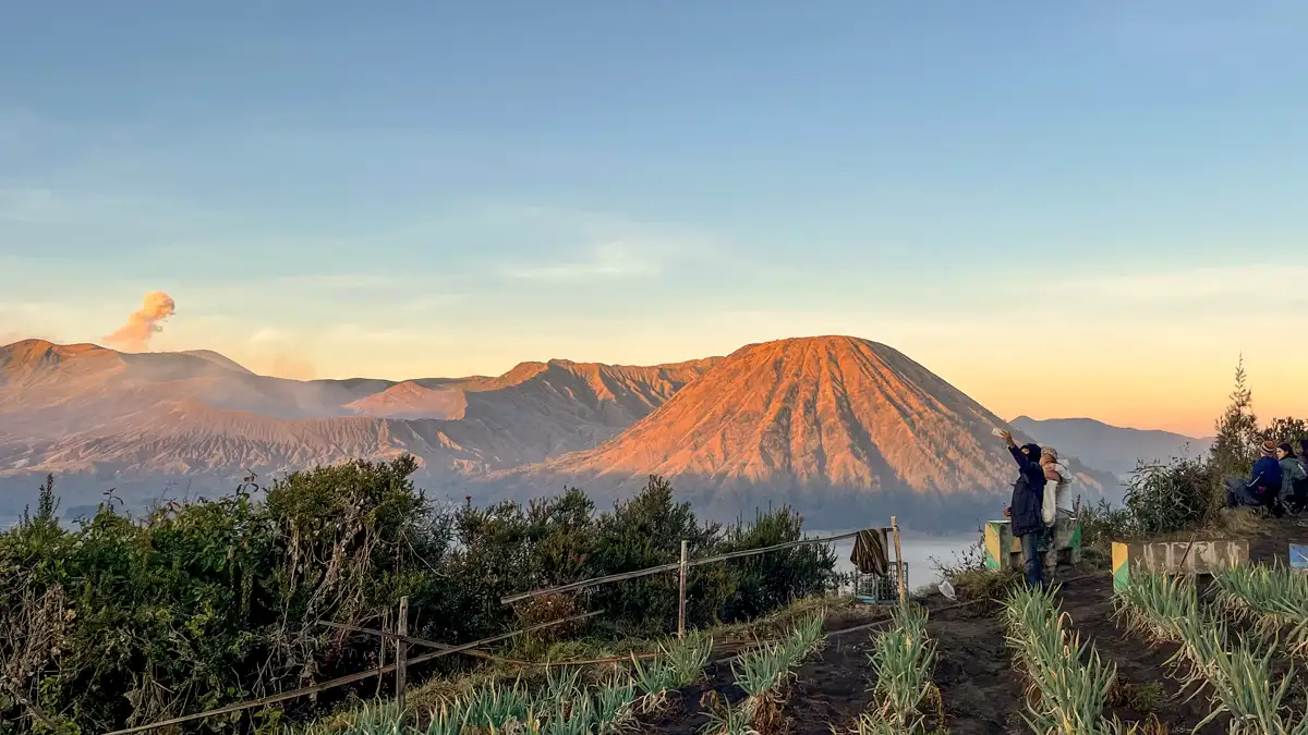 Mount Bromo Geological Landscape Stunning view of Bromo volcano development inside the vast Tengger Caldera at sunrise