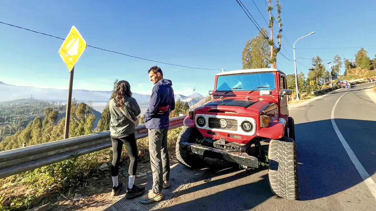 4WD Jeep parked near Mount Bromo caldera