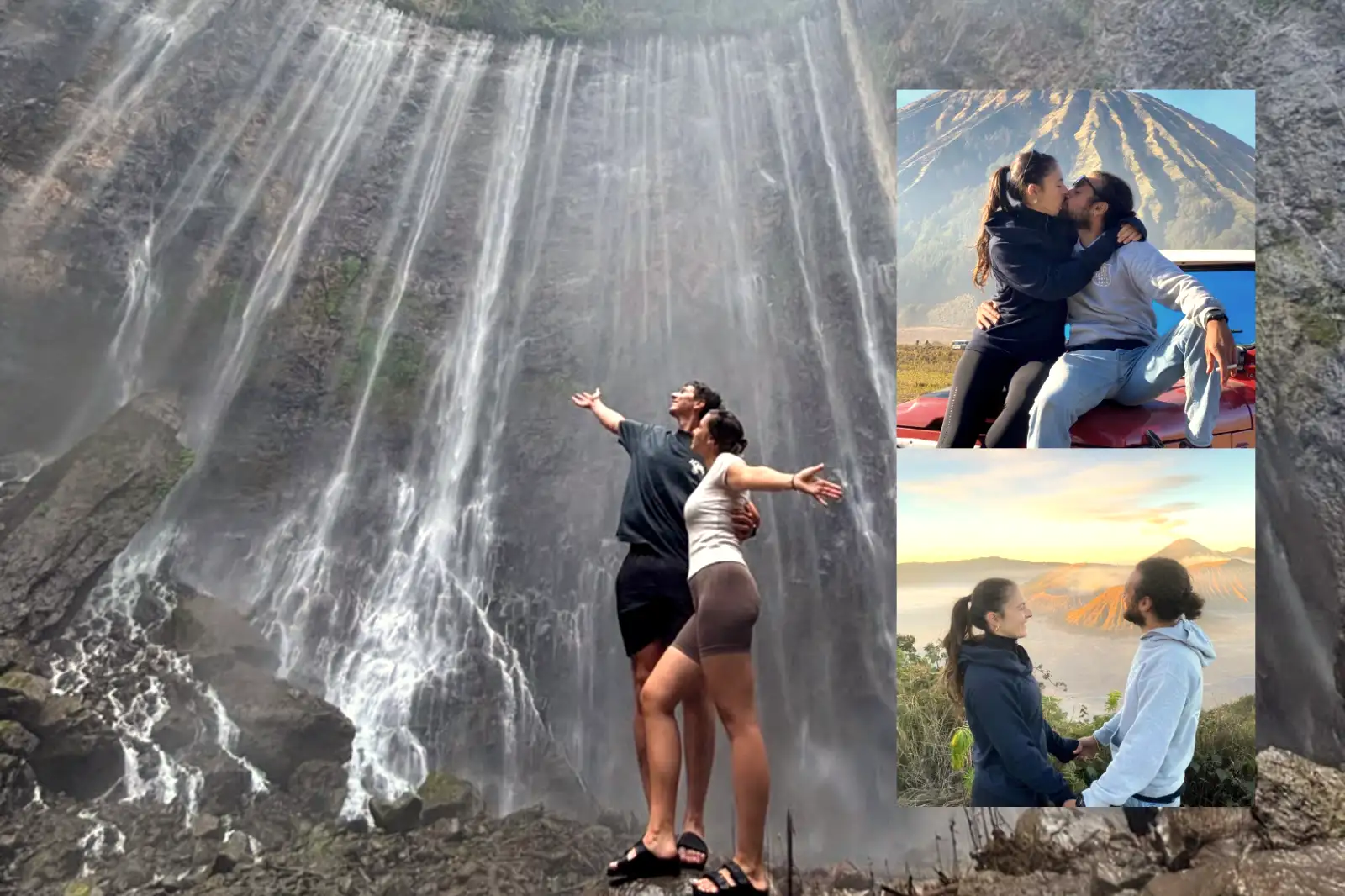 Bromo Ijen Tumpaksewu Expedition Overview Travelers looking at the panoramic view of Mount Bromo and Tumpak Sewu waterfall in East Java
